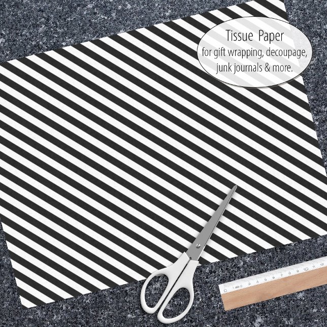 Papier Mousseline Motif à bandes étroites noir et blanc (Tissue paper for gift wrap and decoupage)