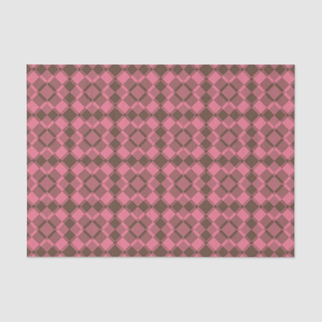 Papier Mousseline Motif à carreaux et argyle rose marron (Recto)