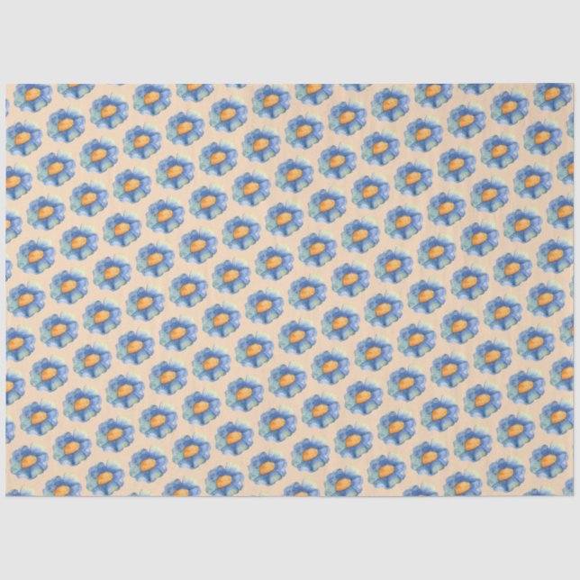 Papier Mousseline Motif à fleurs orange et bleu (Recto)