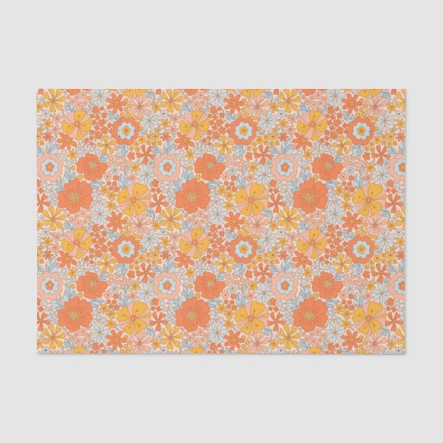 Papier Mousseline Motif à fleurs Orange Retro (Recto)