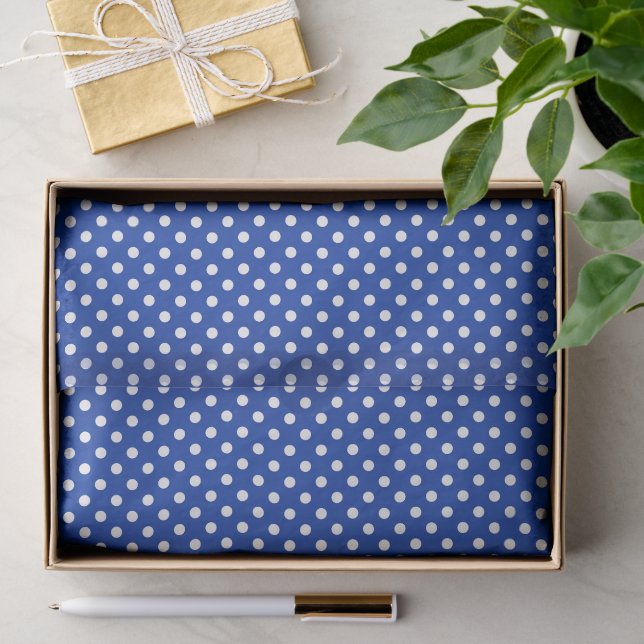 Papier Mousseline Motif à points blancs sur bleu foncé (Cadeau)
