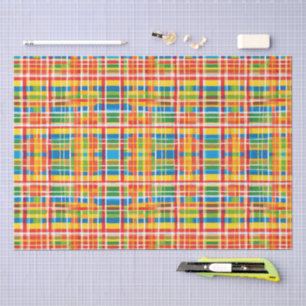 Papier Mousseline Motif Abstrait à Carreaux Multicolore