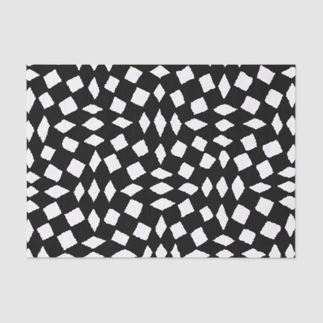 Papier Mousseline Motif Abstrait rétro noir blanc Checker (Recto)
