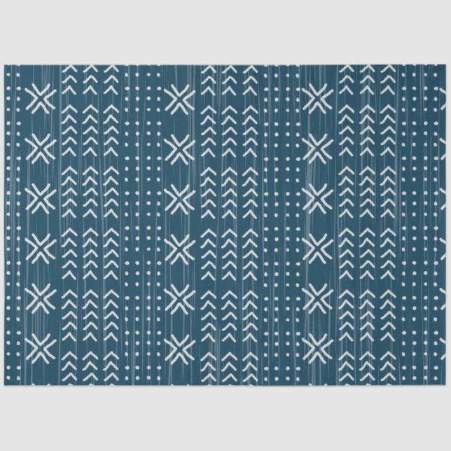 Papier Mousseline Motif africain moderne en tissu bleu boue (Recto)