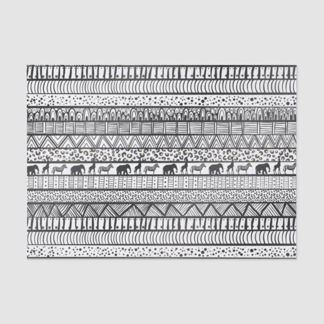 Papier Mousseline Motif africain tribal noir blanc (Recto)