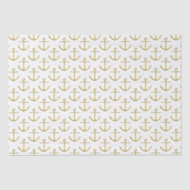 Papier Mousseline Motif Ancres en or blanc et Faux (Recto)