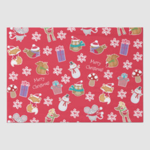 Papier Mousseline Motif animal de bois Rouge Joyeux Noël