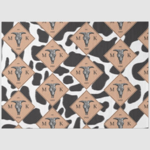 Papier Mousseline Motif animal noir et blanc Vache tache Monogramme