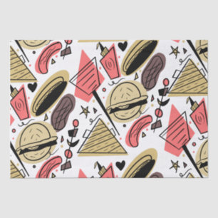 Papier Mousseline Motif Anniversaire BBQ Gribouillis Burger Hotdog