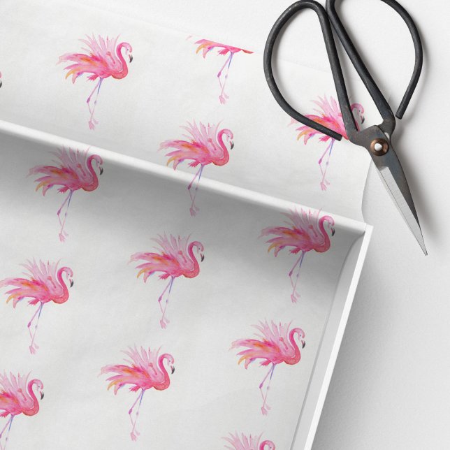 Papier Mousseline Motif aquarelle flamant rose plage (Pink flamingo tissue paper watercolor art by Victoria Grigaliunas Do Tell A Belle)