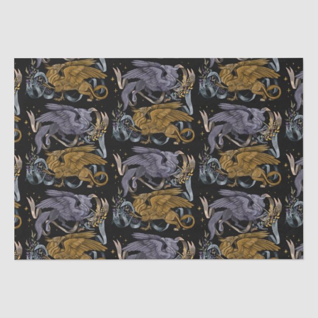 Papier Mousseline Motif Argent et Or Griffin (Recto)