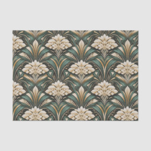 Papier Mousseline Motif Art Déco à fleurs émeraude dorées