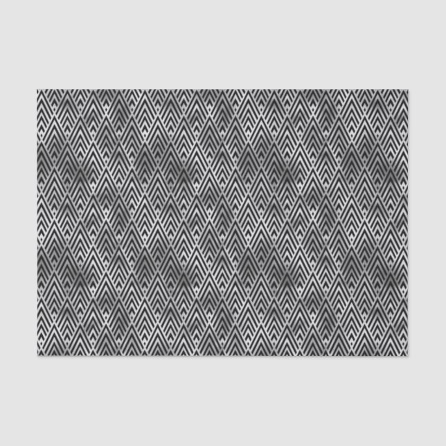Papier Mousseline Motif Art déco argenté et diamant noir (Recto)