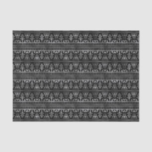 Papier Mousseline Motif Art déco floral argenté et noir
