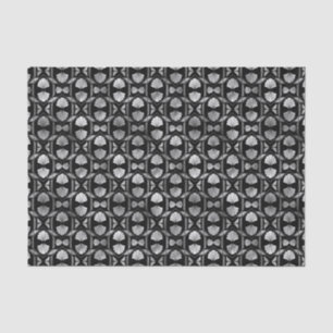 Papier Mousseline Motif Art déco floral argenté et noir