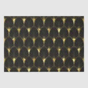 Papier Mousseline Motif Art déco Or brillant sur noir