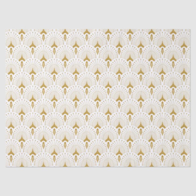 Papier Mousseline Motif art déco or et blanc (Recto)