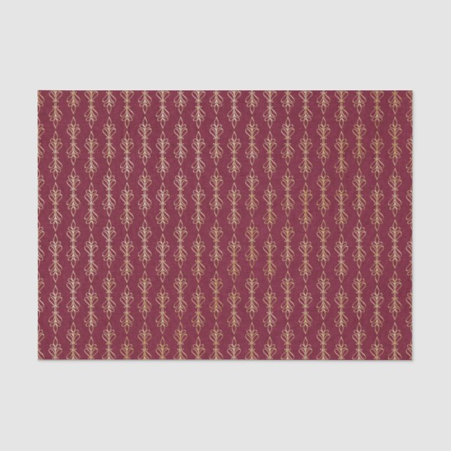 Papier Mousseline Motif Art déco rouge et or (Recto)