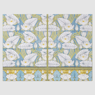 Papier Mousseline Motif Art Nouveau de nénuphar vert sauge