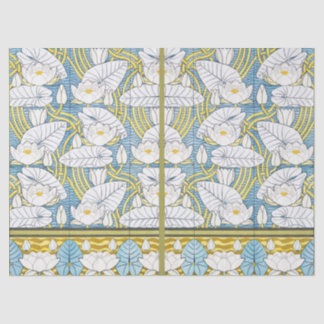 Papier Mousseline Motif Art Nouveau de nénuphar vert sauge