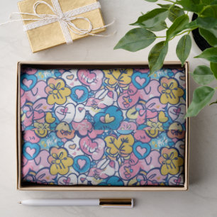 Papier Mousseline Motif artistique de coeurs gribouillés rétro migno