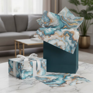 Papier Mousseline Motif artistique en marbre bleu sarcelle turquoise