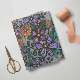 Papier Mousseline Motif artistique floral de pêche violet capricieux