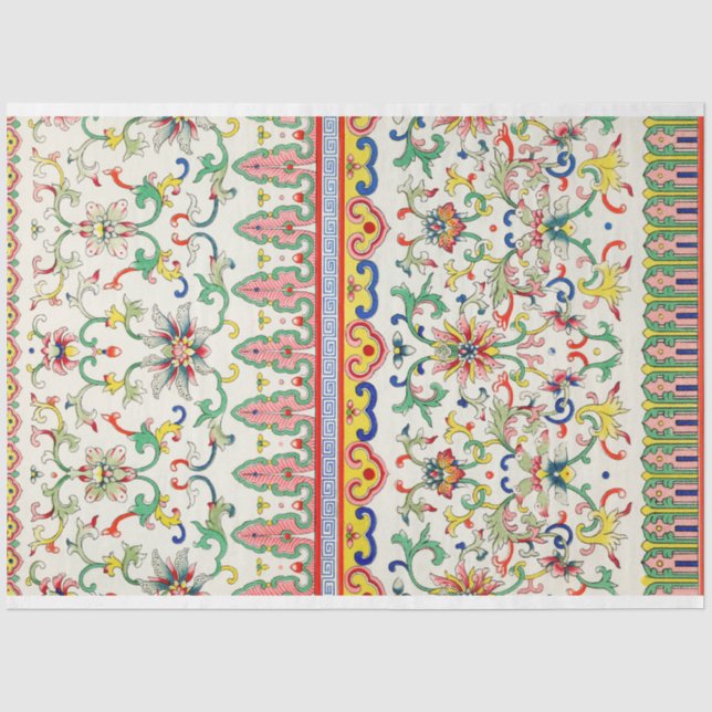 Papier Mousseline Motif asiatique floral clair (Recto)