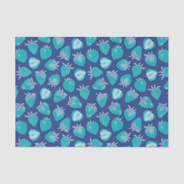 Papier Mousseline Motif aux fraises bleues (Recto)