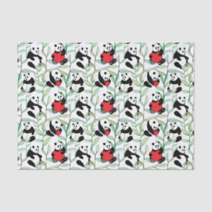 Papier Mousseline motif avec de beaux pandas avec des coeurs