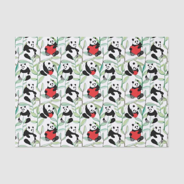 Papier Mousseline motif avec de beaux pandas avec des coeurs (Recto)