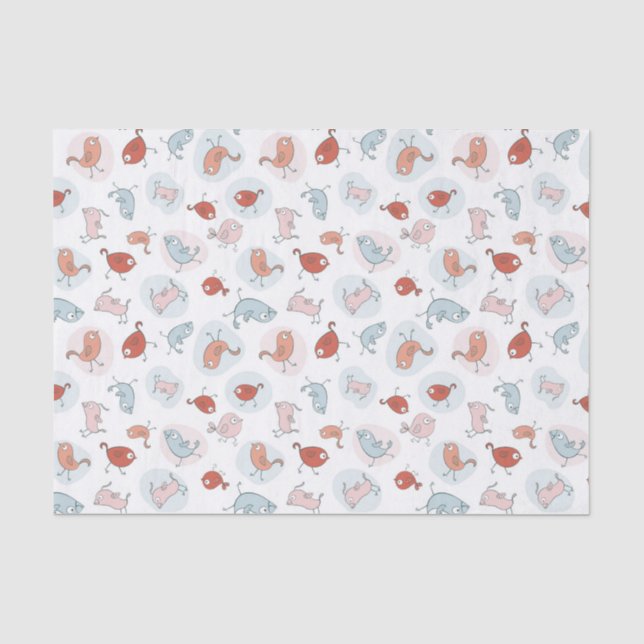 Papier Mousseline motif avec des oiseaux de bande dessinée (Recto)