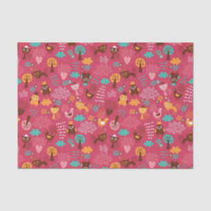 Papier Mousseline Motif avec les oiseaux et les chats mignons