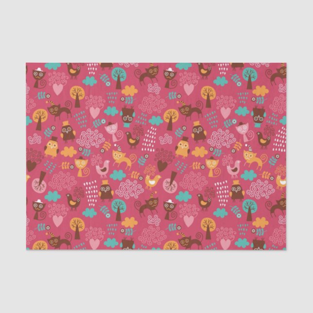 Papier Mousseline Motif avec les oiseaux et les chats mignons (Recto)