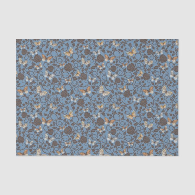Papier Mousseline motif avec les roses et le papillon (Recto)