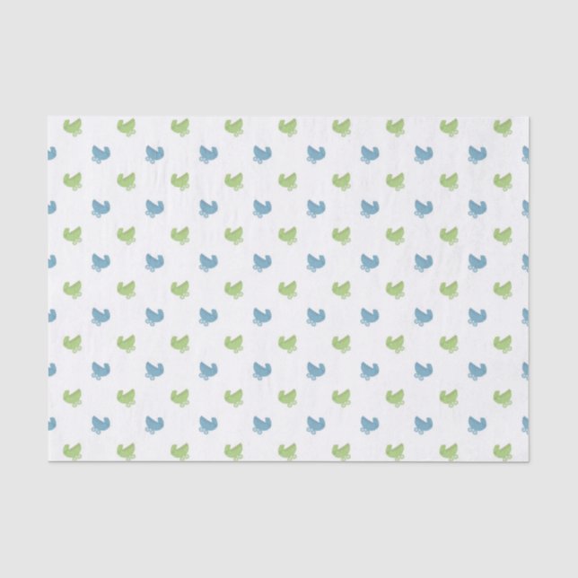 Papier Mousseline Motif Bébé bleu et vert mignon buggy (Recto)