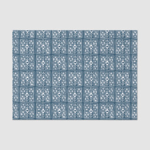 Papier Mousseline Motif blanc bleu tuile Tivoli