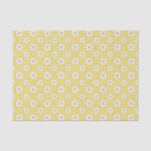 Papier Mousseline Motif blanc marguerite sur jaune or