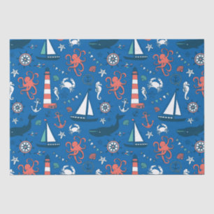 Papier Mousseline Motif bleu blanc et orange