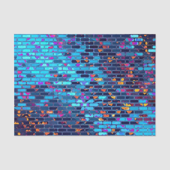 Papier Mousseline Motif bleu de miroitement de brique et de coeur (Recto)