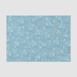 Papier Mousseline Motif bleu soyeux et étincelles blanches