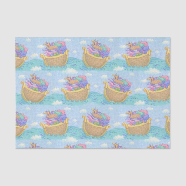 Papier Mousseline Motif bleu turquoise de Noah's Ark Animals (Recto)