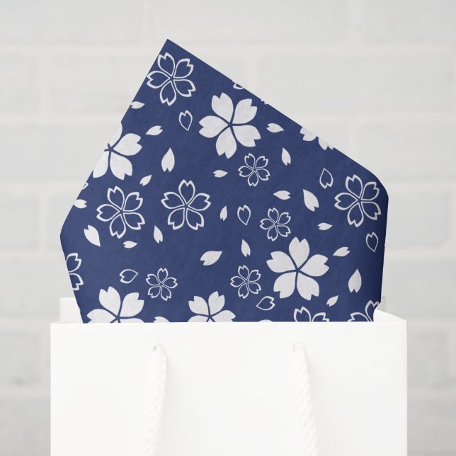 Papier Mousseline Motif Blue Sakura (Sac cadeau)