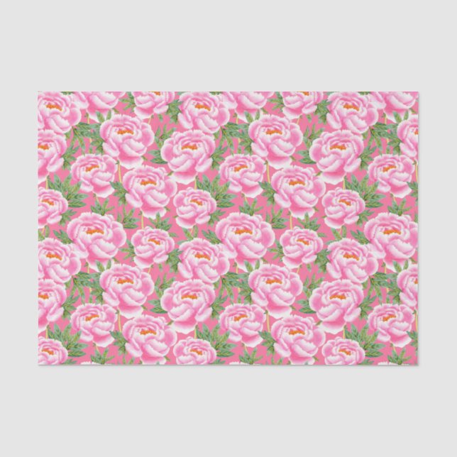Papier Mousseline Motif Bohemian Chic Pink Peonies (Recto)