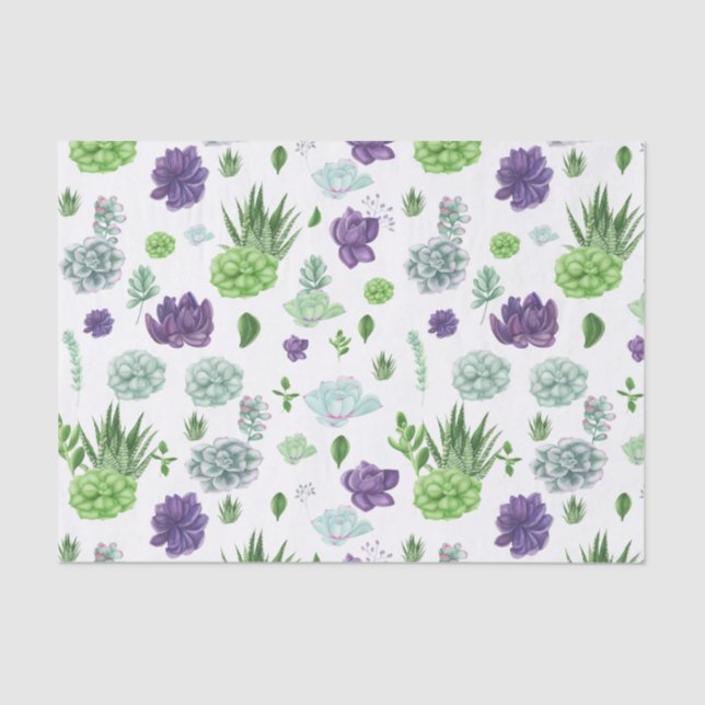 Papier Mousseline Motif Cactus vert et violet (Recto)