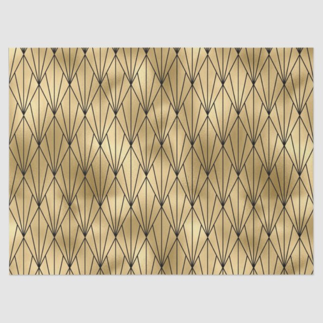 Papier Mousseline Motif carrelé noir Art déco or (Recto)