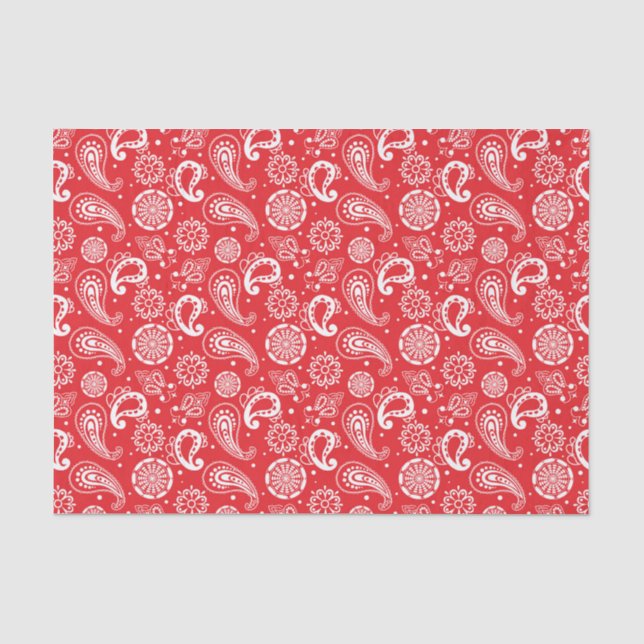 Papier Mousseline motif carrelé Paisley rouge mignon (Recto)