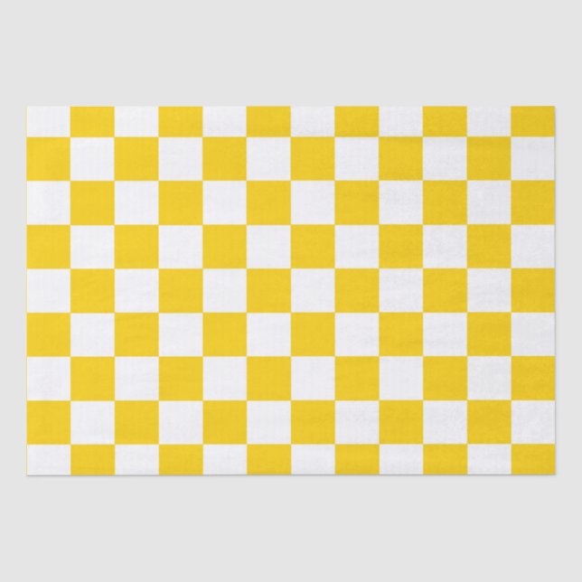 Papier Mousseline Motif chèque À damiers blanc jaune (Recto)