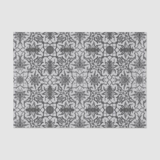 Papier Mousseline Motif chinois Art nouveau - gris argenté (Recto)