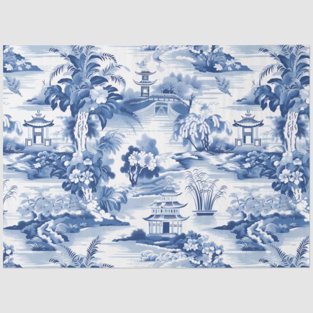 Papier Mousseline Motif chinois bleu et blanc (Recto)